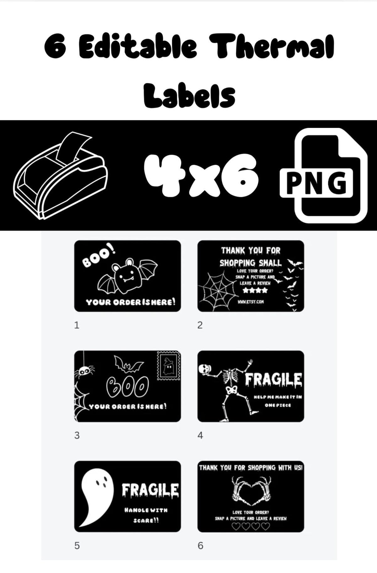 6 Editable Thermal Printer Labels