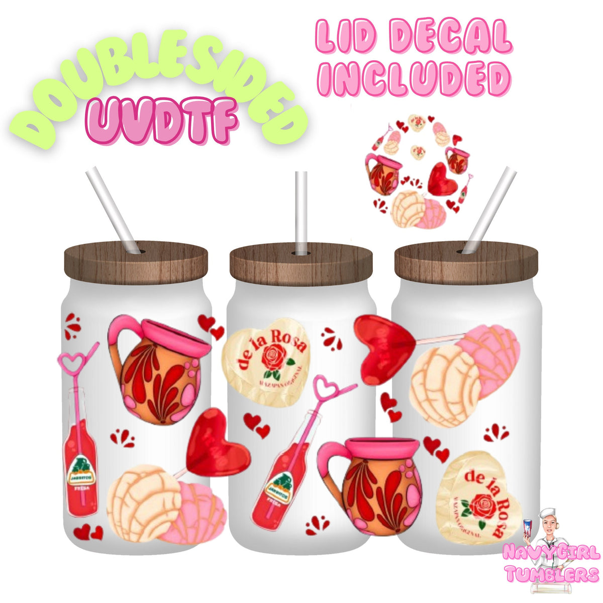 red and pink de la rosa candy cafe concha fanta valentines day uv dtf wrap