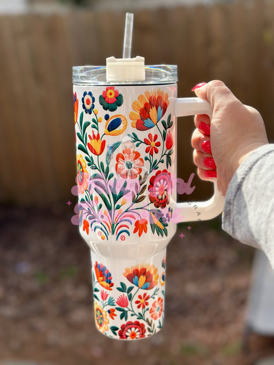 Hispanic Embroidery Tumbler