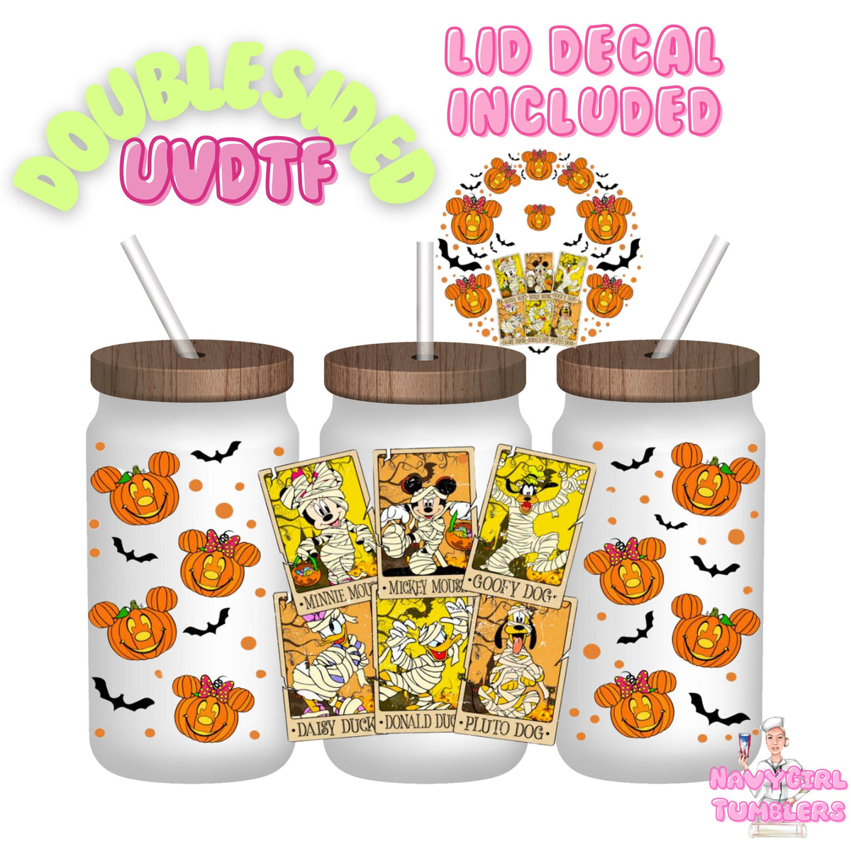 disney mickey and minnie pumpkins tarot card mummies 16oz double sided uv dtf wrap double sided
