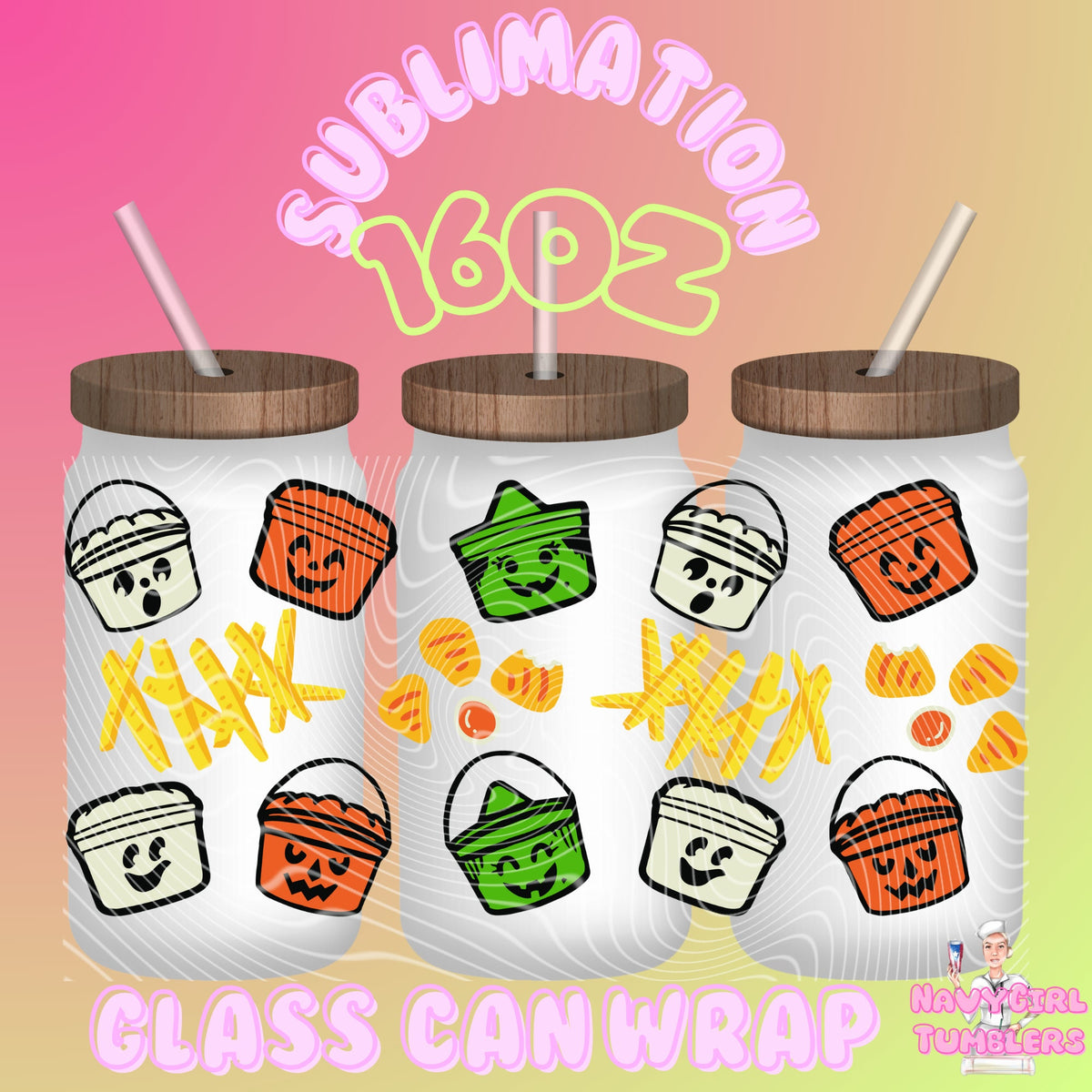 SUBLIMATION 90s Boo Buckets 16oz Transfer