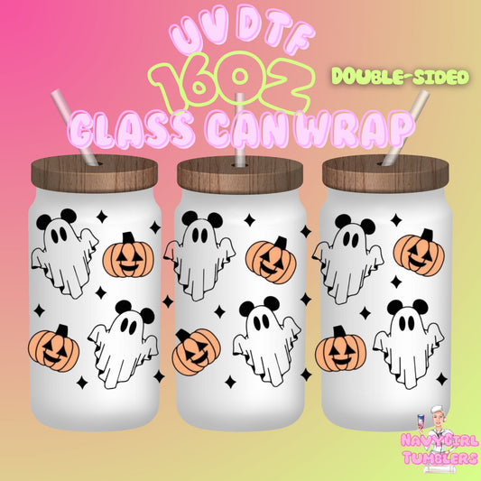 mickey ghost and pumpkin halloween uv dtf wrap 16oz can double sided bamboo lid