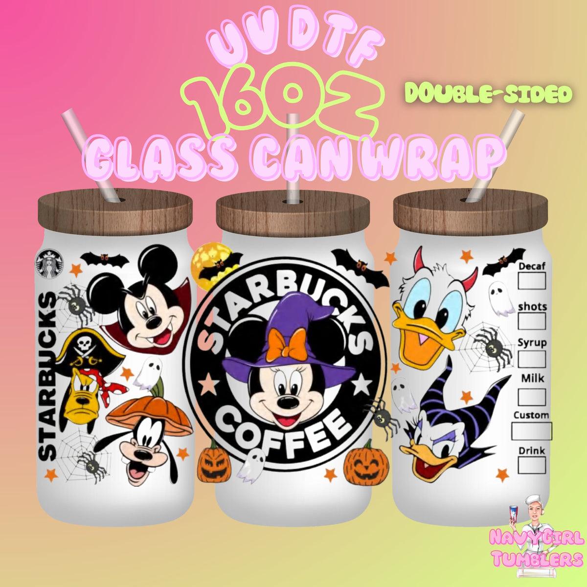 mickey mouse disney starbucks wrap uv dtf 16oz can bamboo lid