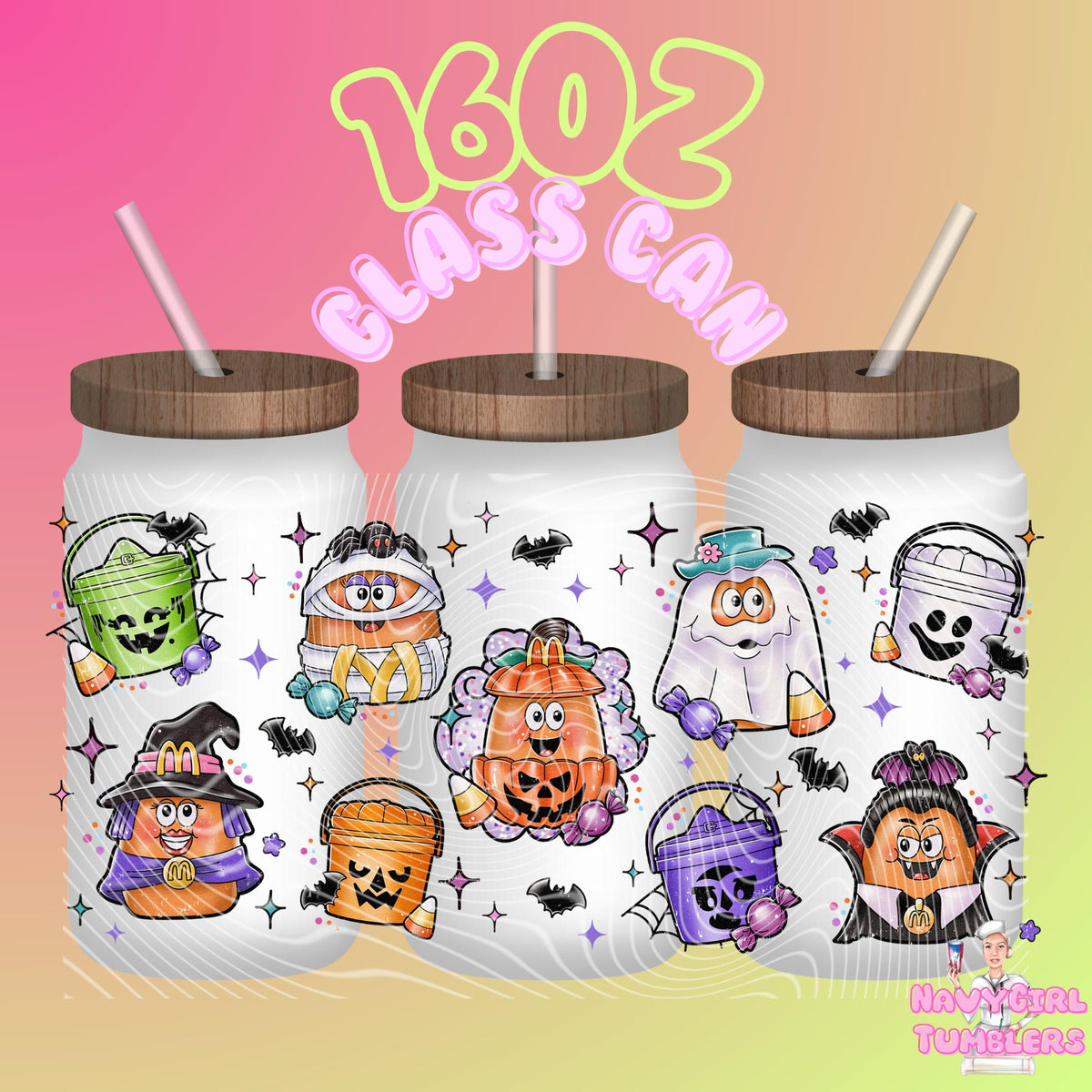 double sided boo buckets 16oz uv dtf can wrap mcdonalds