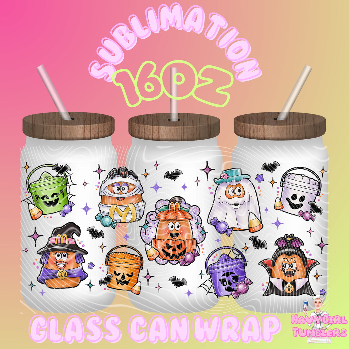 sublimation 16oz wrap Halloween boo bucket nuggets