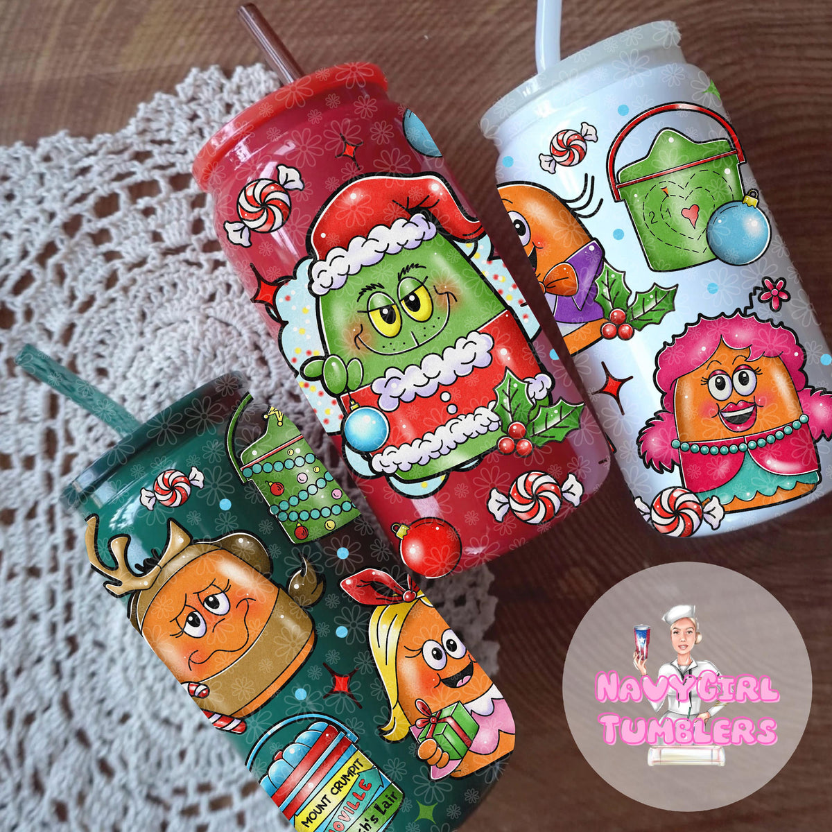 green guy grinch Christmas movie 16oz glass can wrap Libby’s beer can