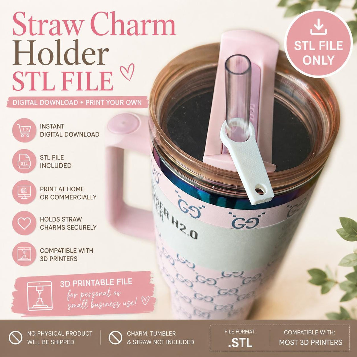 Tumbler Straw Charm Holder - 12mm