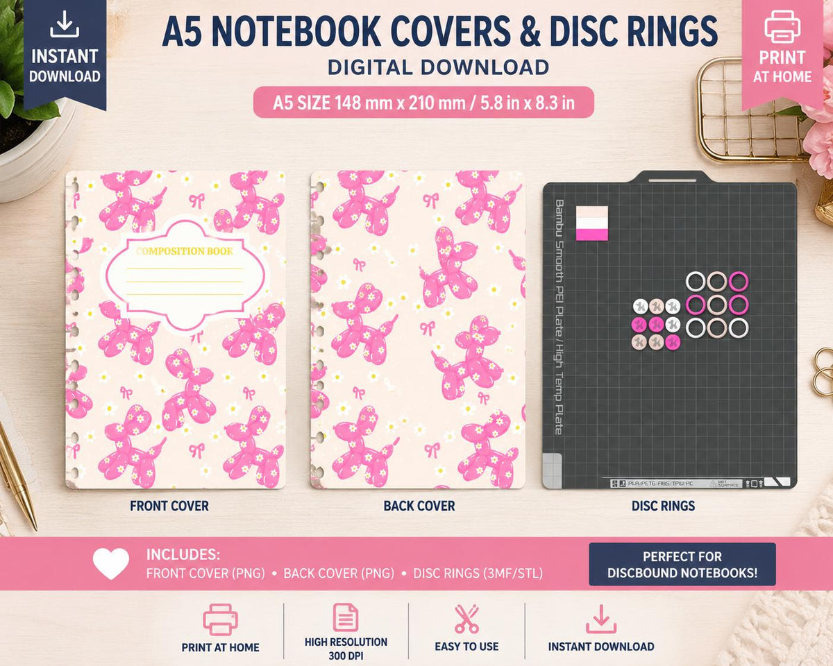A5 Balloon Dog Notebook Cover Set Digital Download