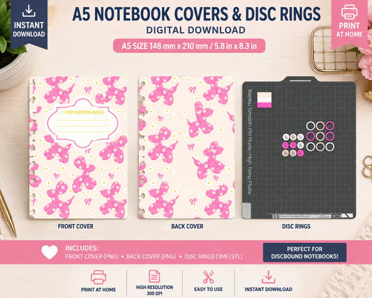 A5 Balloon Dog Notebook Cover Set Digital Download