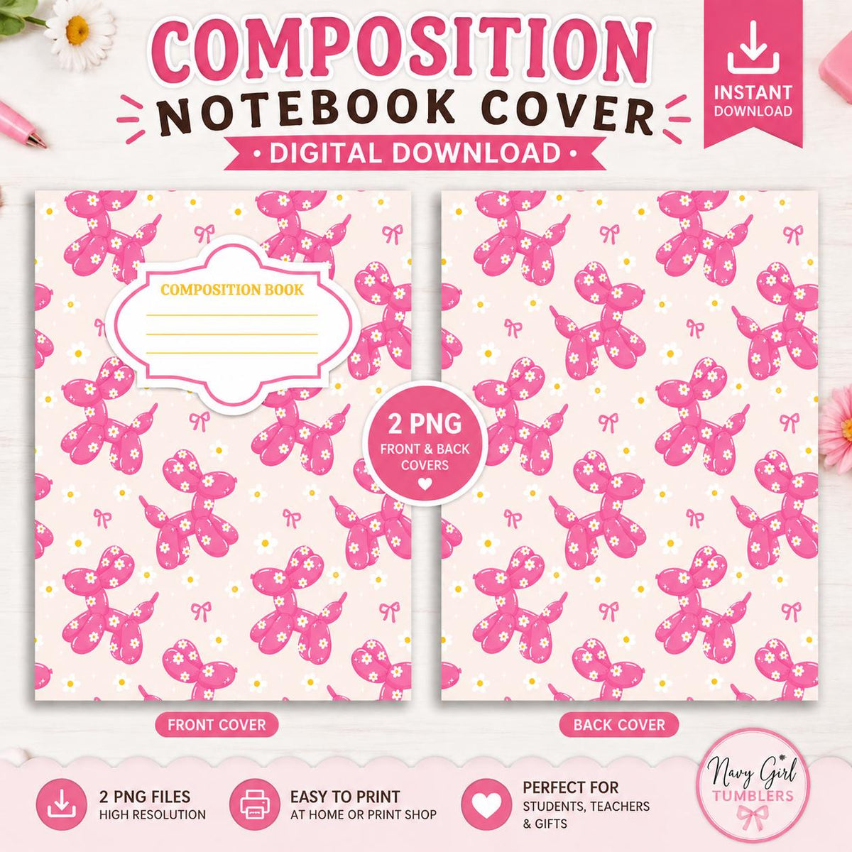 Pink Balloon Dog - Composition Notebook Cover PNGs