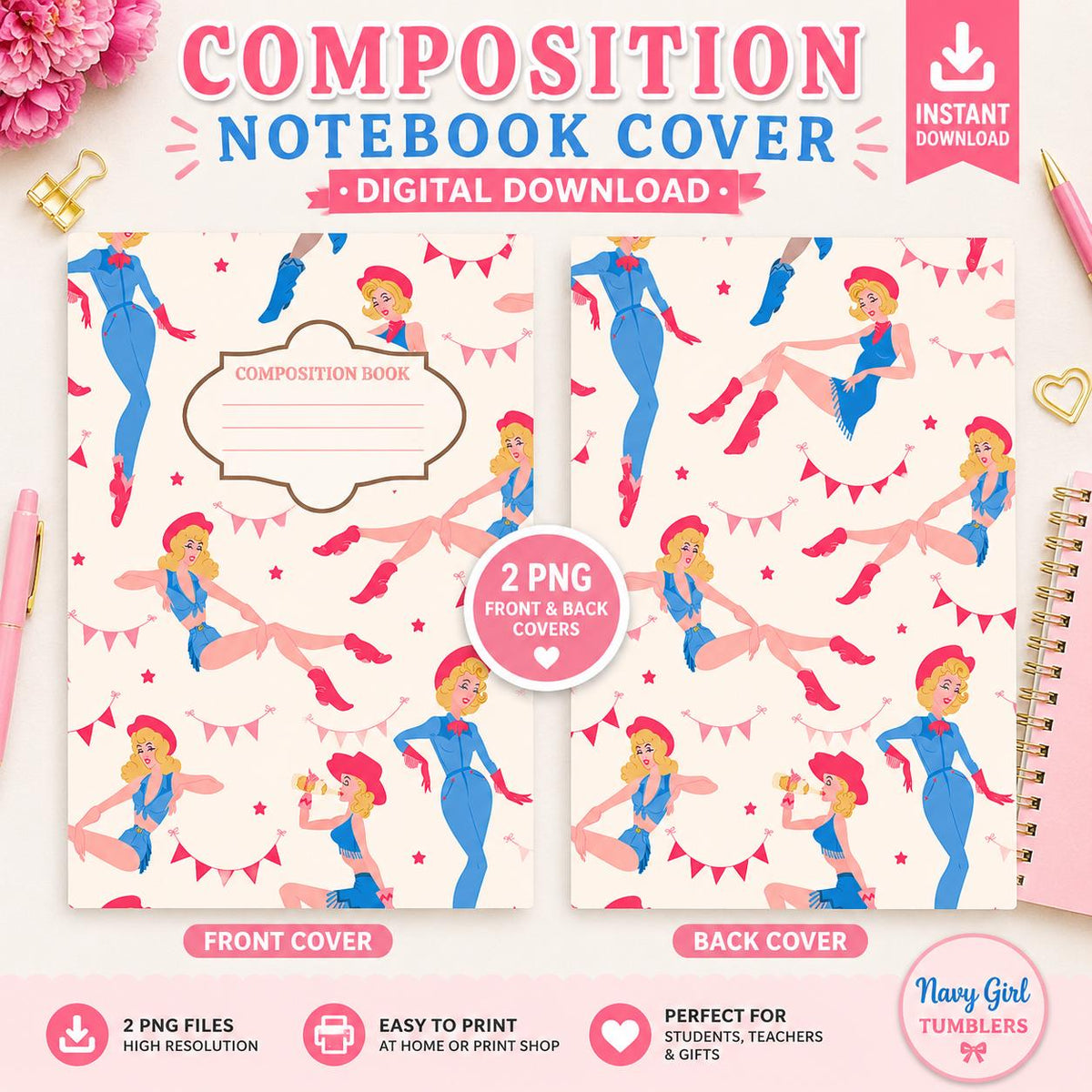 Cowgirl Pinup - Composition Notebook Cover PNGs