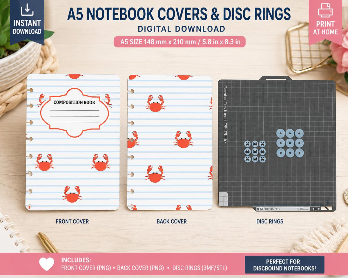 A5 Costal Crab Notebook Cover Set Digital Download