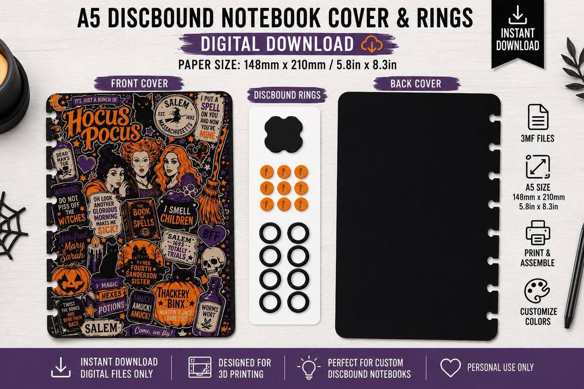 A5 Hocus Pocus Notebook Cover Set Digital Download