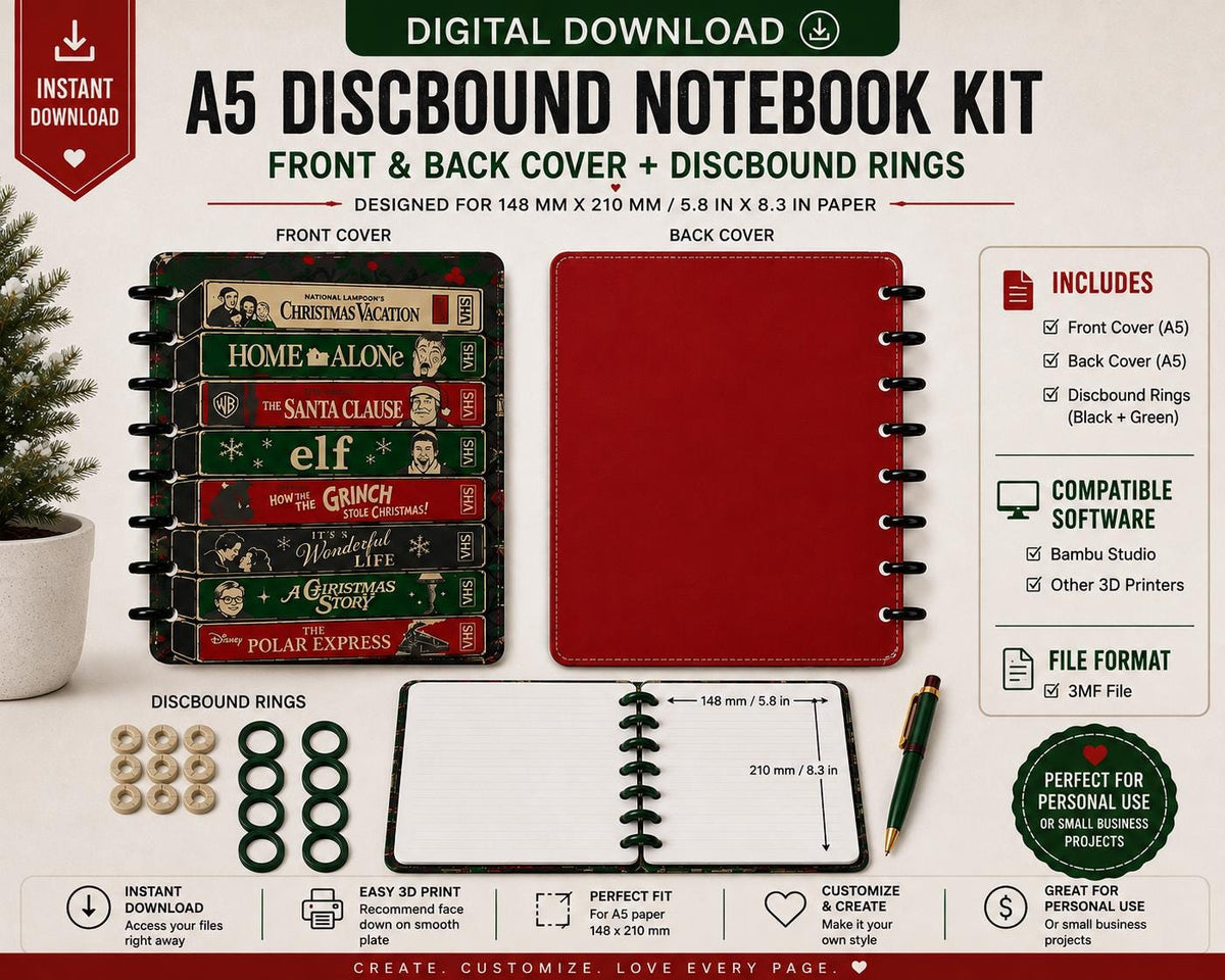 A5 Christmas VHs Notebook Cover Set Digital Download