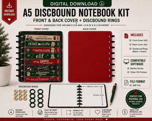 A5 Christmas VHs Notebook Cover Set Digital Download