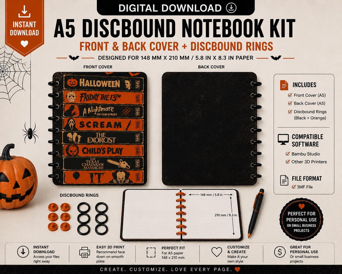 A5 Halloween VHS Notebook Cover Set Digital Download