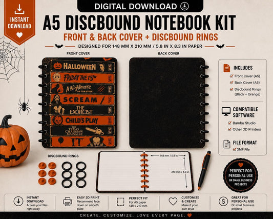 A5 Halloween VHS Notebook Cover Set Digital Download