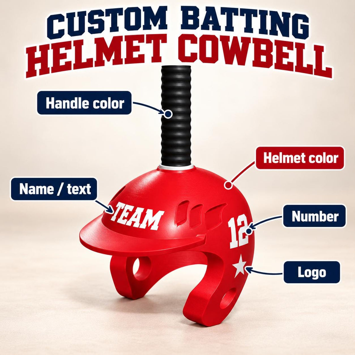 3D STL File BASEBALL HELMET Custom Cowbell