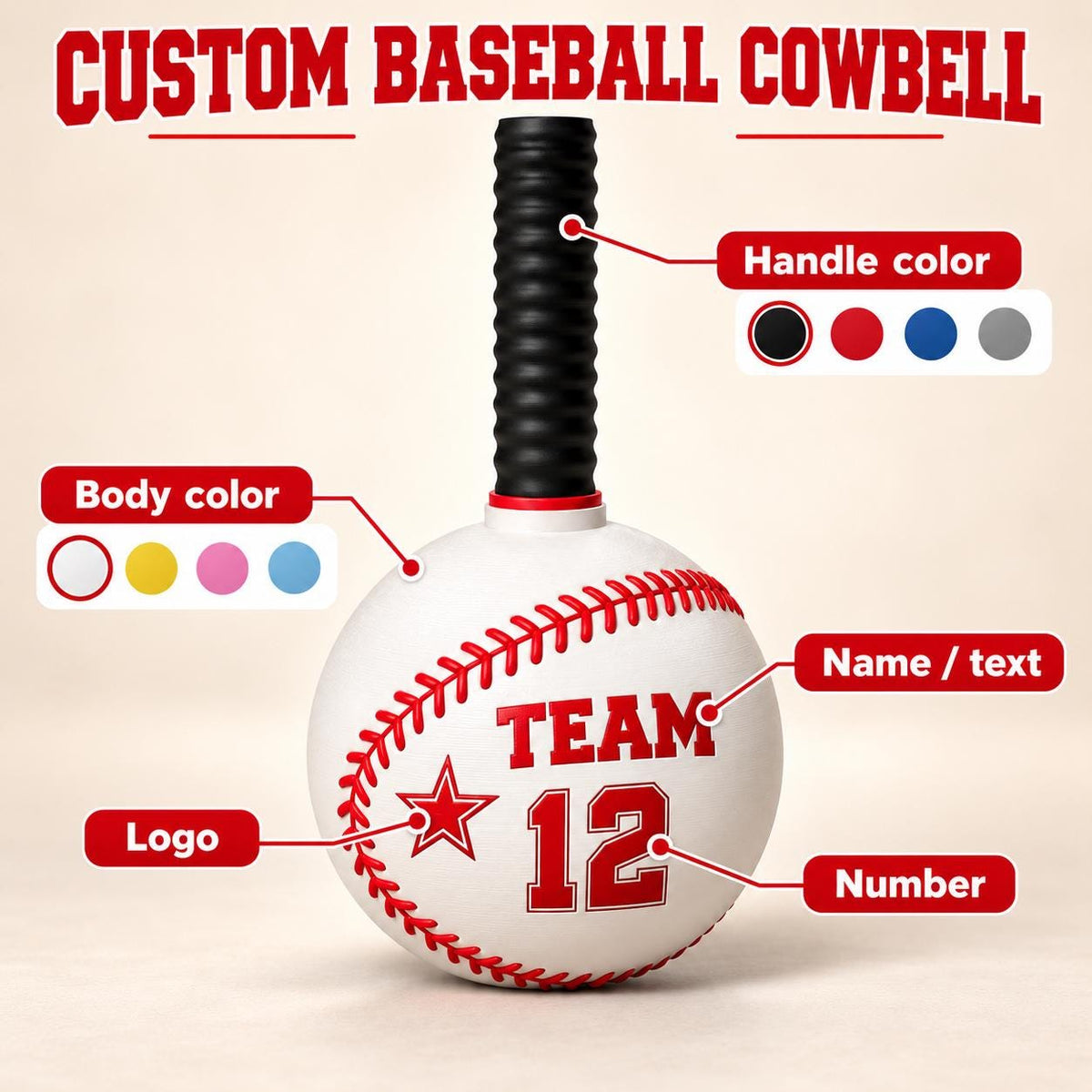 3D STL File BASEBALL Custom Cowbell