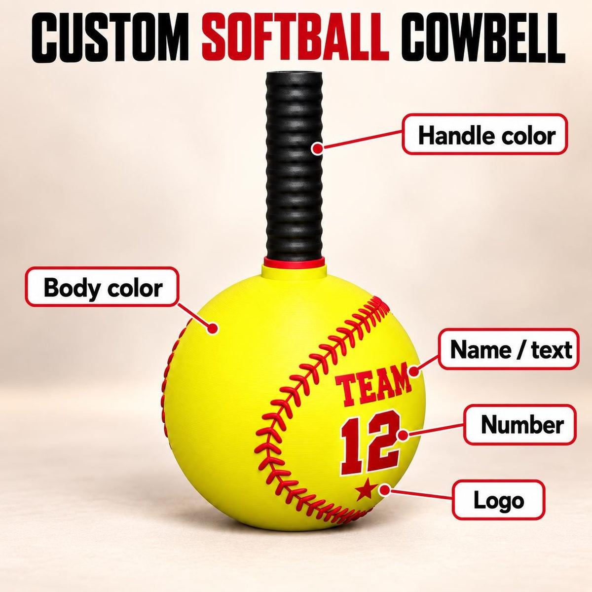 3D STL File SOFTBALL Custom Cowbell