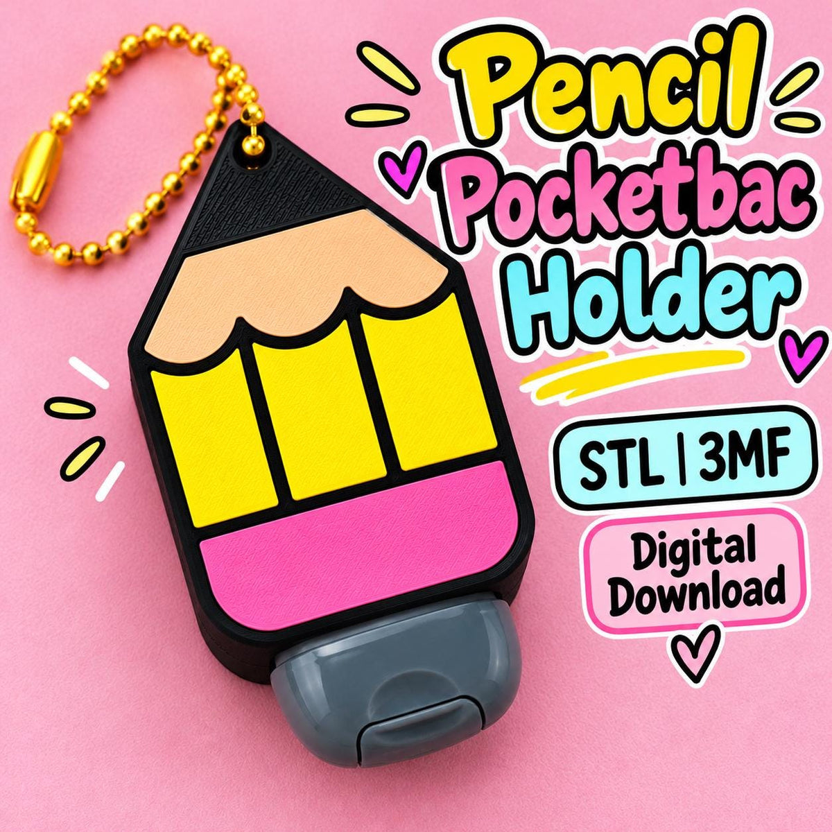 3D Printable Pencil PocketBac Holder | Multicolor Hand Sanitizer Keychain STL/3MF Files