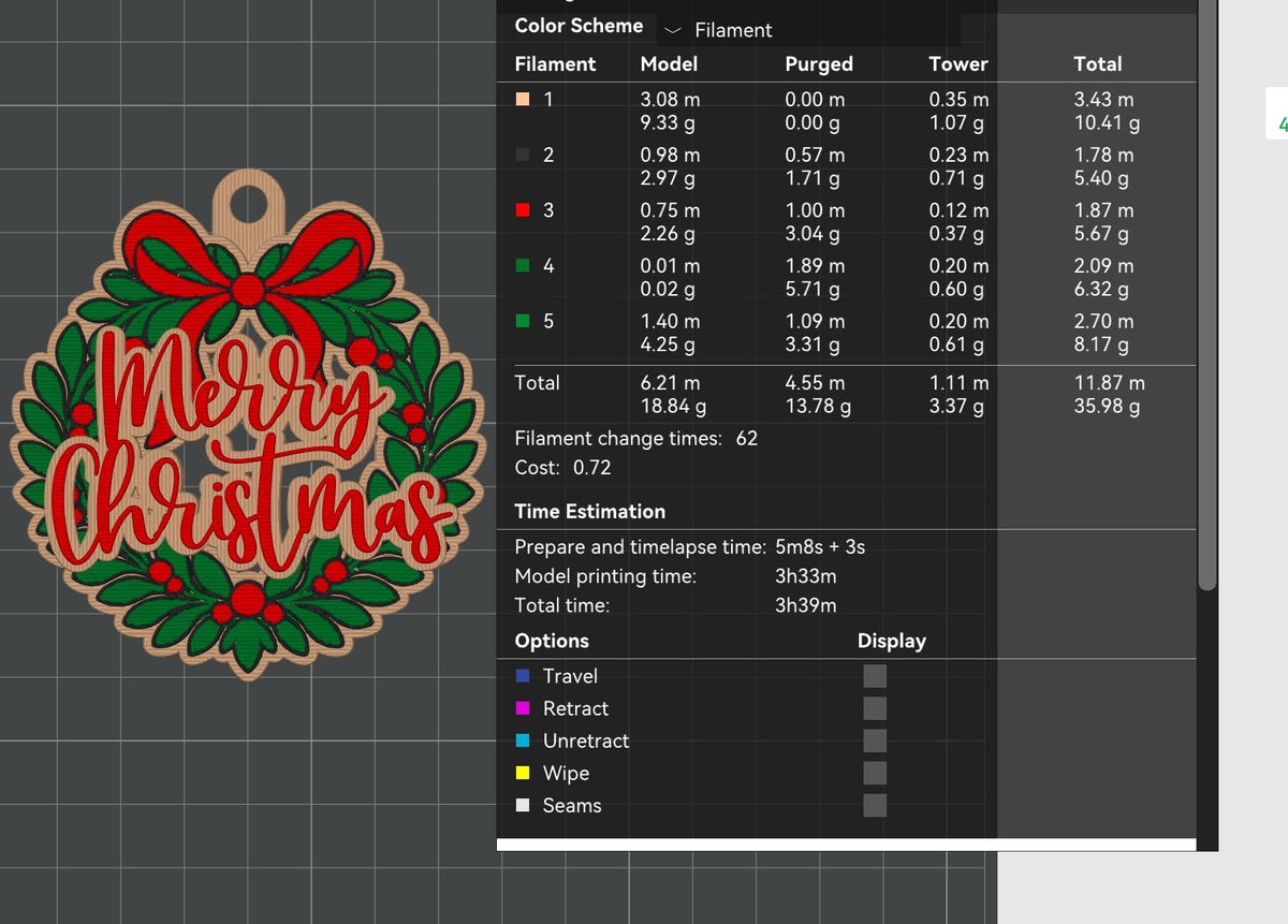 Merry Christmas Wreath Ornament: STL 3MF Digital Download